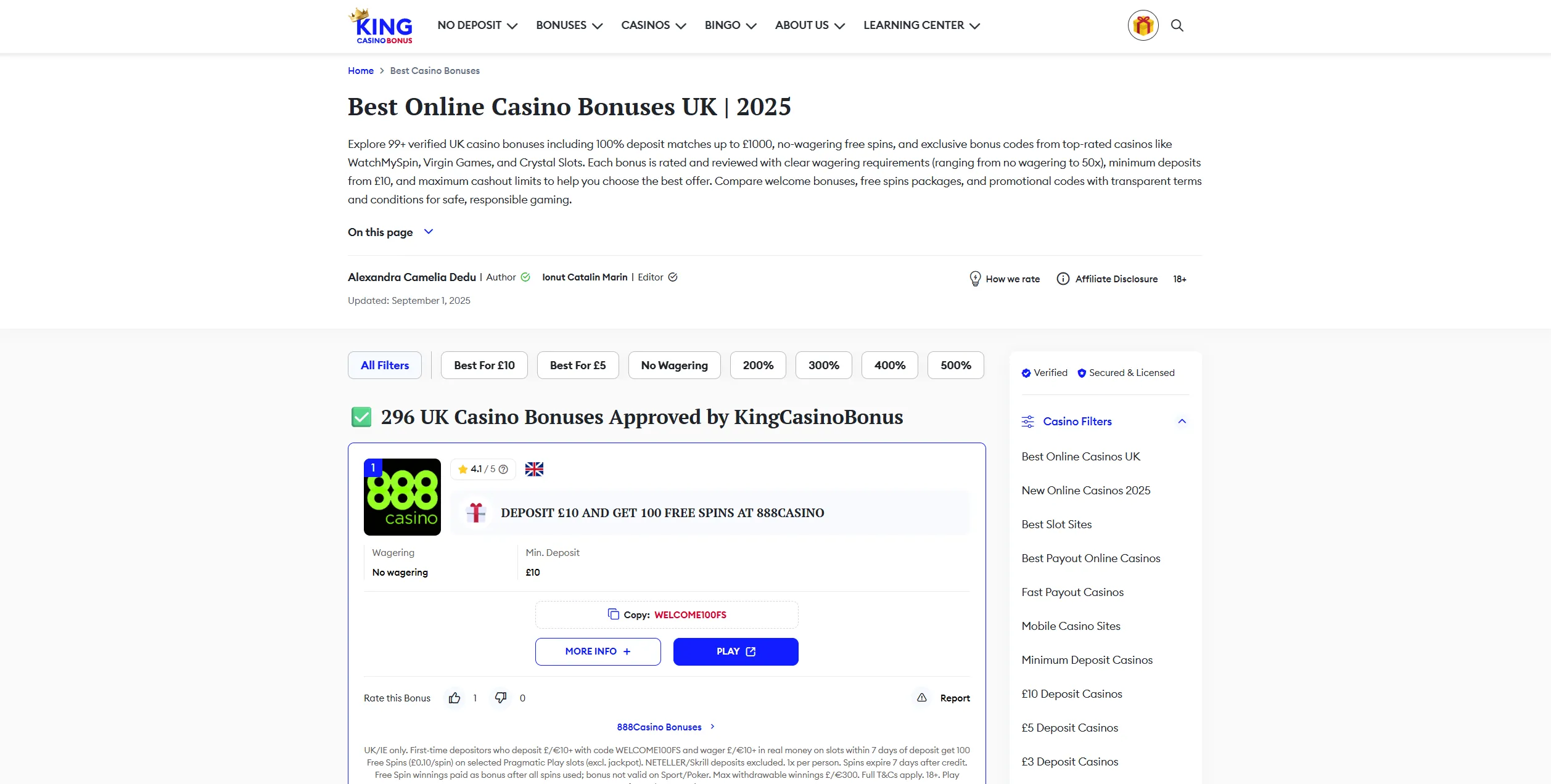 Screenshot of Kingcasinobonus.uk - Best Online Casino Bonuses UK